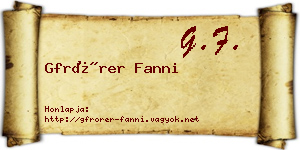 Gfrörer Fanni névjegykártya